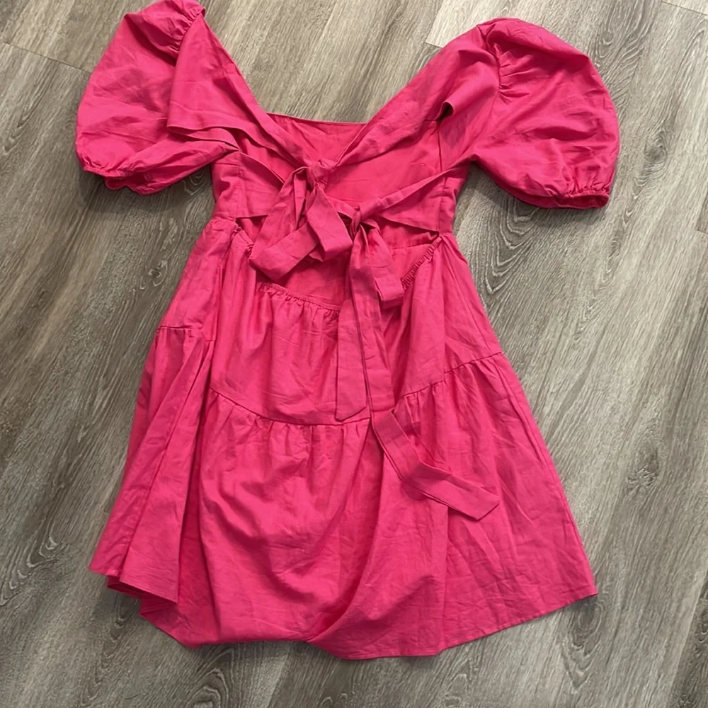 Hello Molly Best Weekend Pink Dress Tie Back Cutout Puff Sleeve Women 10 XL - Picture 9 of 9